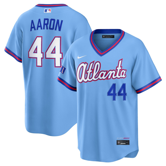 Men's Powder Blue Atlanta Braves #44 Hank Aaron 2026 City Connect Stadium Stitched Baseball Jersey